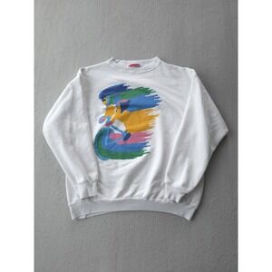 Vintage 80s Impression Cyclist Art White Crewneck Sweatshirt L